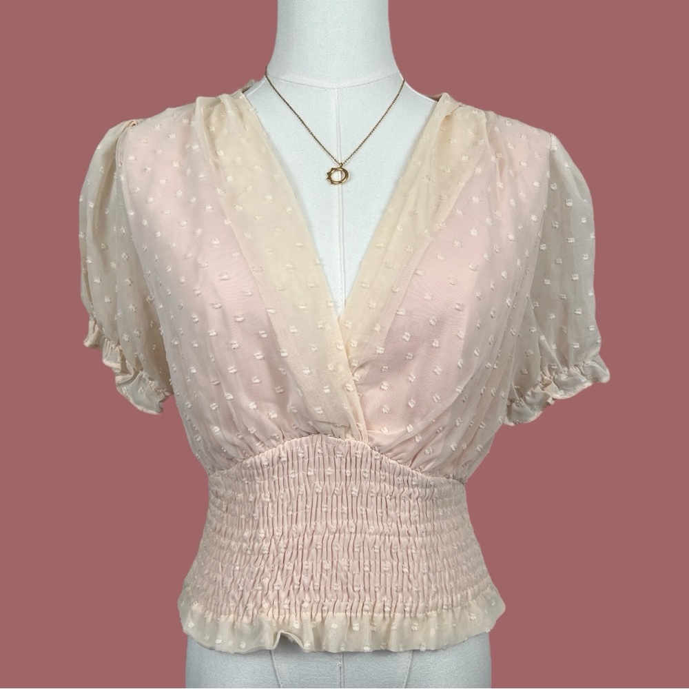HYFVE Pink Puff Sleeve Wrap Blouse
